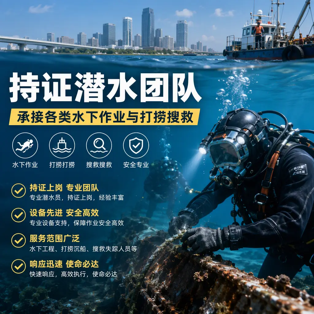 持证潜水团队，承接各类水下作业与打捞搜救望都